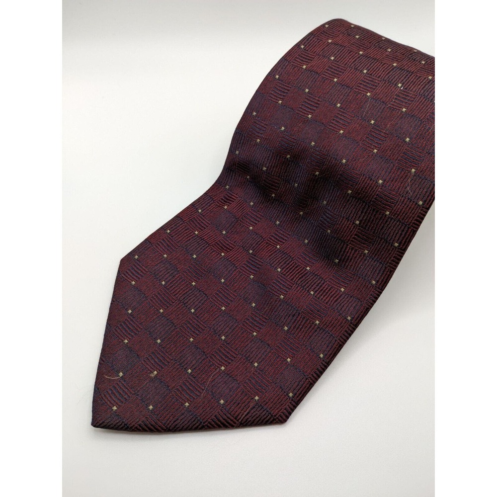 Luciano Barbera Red/Burgundy/Navy/Gold Geometric Silk Tie Made In Italy